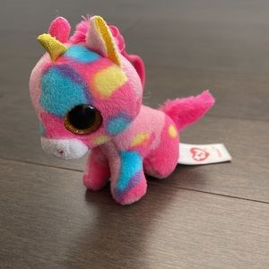 TY Beanie Boos FANTASIA the Unicorn Glitter Eyes Plastic Key Clip Chain Toy